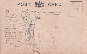 Military Real Soldier Photo & Hand Sketch Reverse Postcard