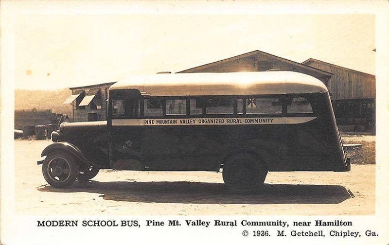 Hamilton GA Pine Mt. Valley Rural Community Modern School Bus RPPC Postcard