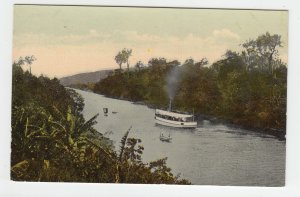P1989, vintage postcard view boats canal forest etc panama canal unused
