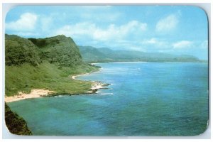 c1960 Makapuu Lighthouse Waimanalo Bay Mountains Shores Oahu Hawaii HI Postcard