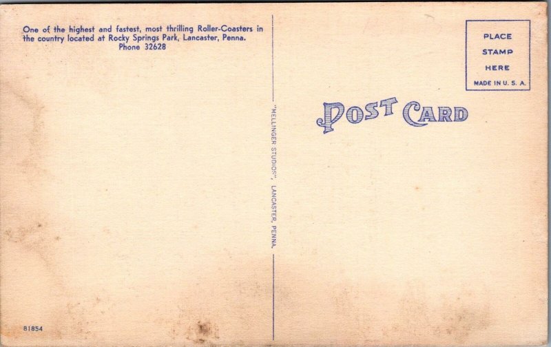 Postcard Roller Coaster Wild Cat Rocky Springs Park Lancaster PA