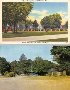 2~Postcards Perry, GA Georgia MOSS OAKS LODGE Roadside Motel LINEN & CHROME VIEW