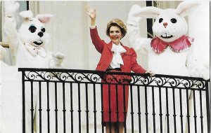 First Lady Nancy Reagan with Two Easter Bunnies White House 1981