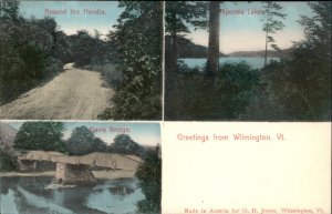 Wilmington Vermont Raponda Lake, Davis Bridge, Etc c1900-20s Vintage Postcard