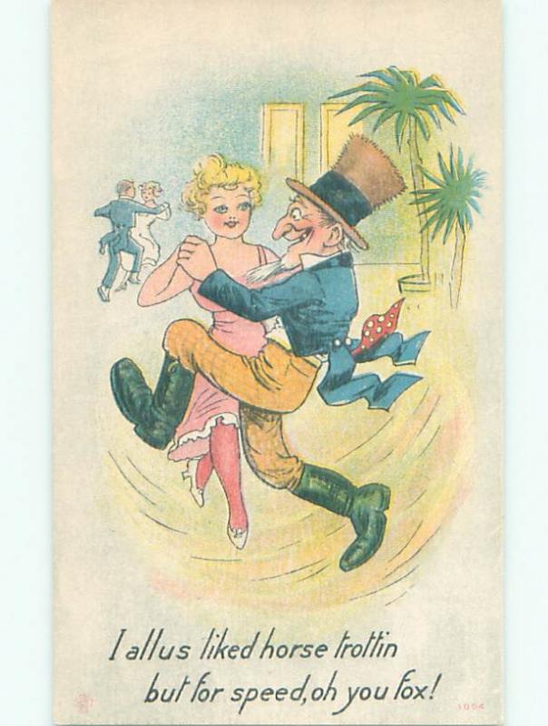 Unused Pre-Linen risque SEXY GIRL DANCING WITH OLD MAN k7075