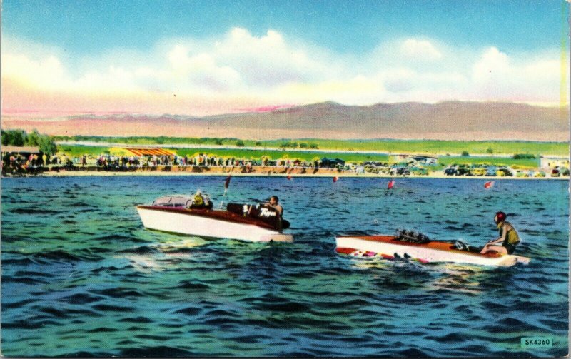 Salton Sea Below SeaLevel Indio California Speedboat Racing Postcard