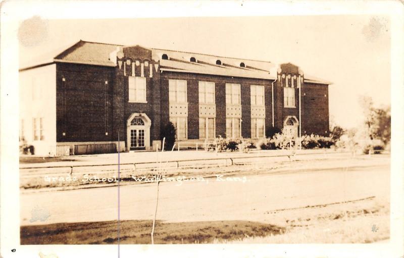 Washington Kansas~Grade School from Across Street~1940s RPPC Real Photo Postcard