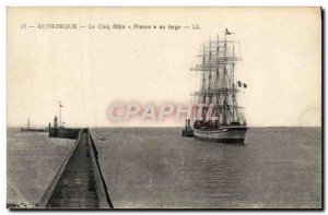 Old Postcard Boat Dunkirk France The five masts off