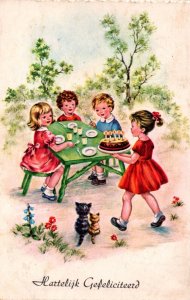 Kids Party With A Picknick Table Vintage Postcard 09.88