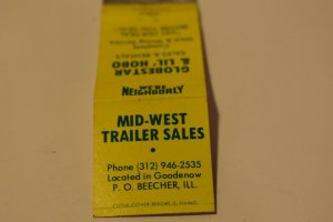 Mid-West Trailer Sales Beecher Illinois 20 Strike Matchbook Cover