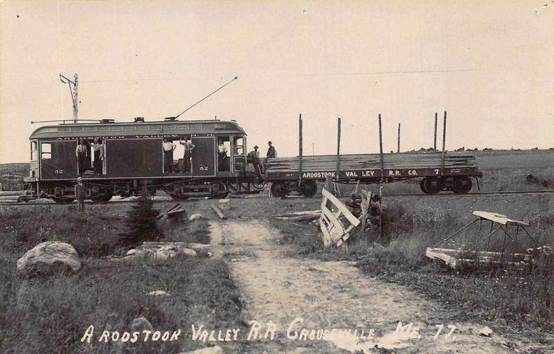 Grouseville ME Aroostock Valley Railroad Cars RPPC Postcard