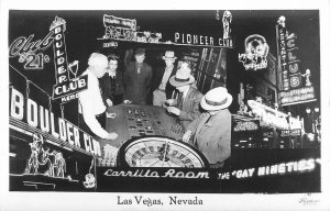 Postcard RPPC Nevada Las Vegas Gambling Night Neon 1940s 23-6184