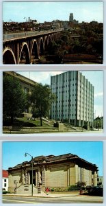3 Postcards AKRON, Ohio OH ~ Skyline SUMMIT COUNTY COURT HOUSE Art Institute
