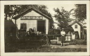 CASH PAID FOR CREAM Mmilk Wagon Social History Rowley IA Cancel c1910 RPPC