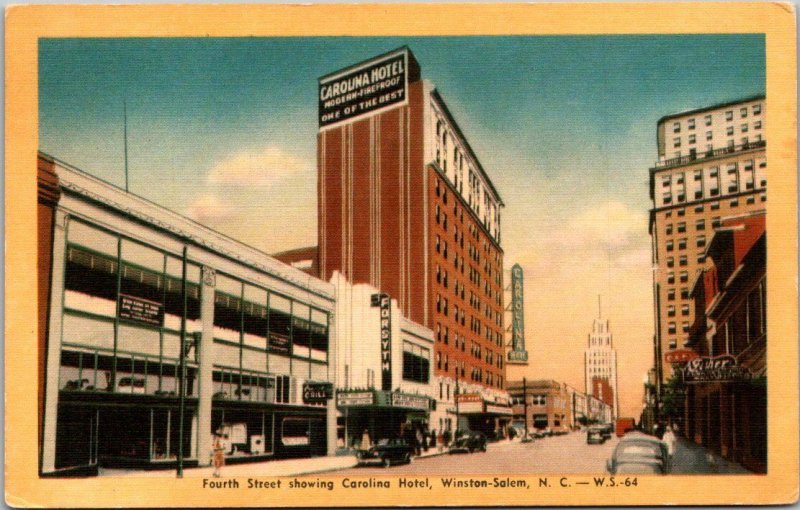 North Carolina Winston-Salem Fourth Street Showing Carolina Hotel