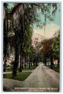 Bay Street Looking Toward The River Tree-lined Scene Daytona Florida FL Postcard