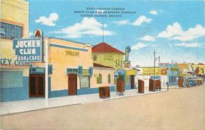 Juarez Avenue. Night Club & Shopping District Linen Postcard