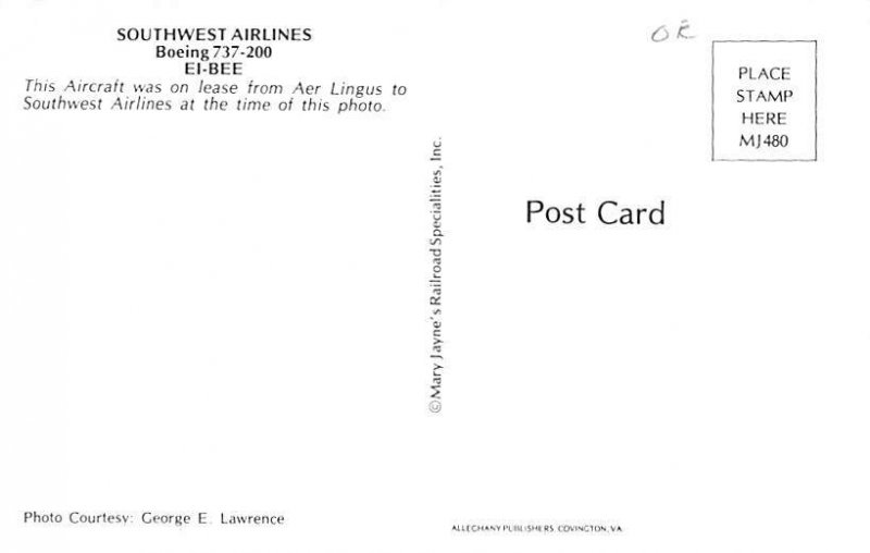 Southwest Airlines Boeing 737 â€“ 200EI â€“BEE Airplane Unused 