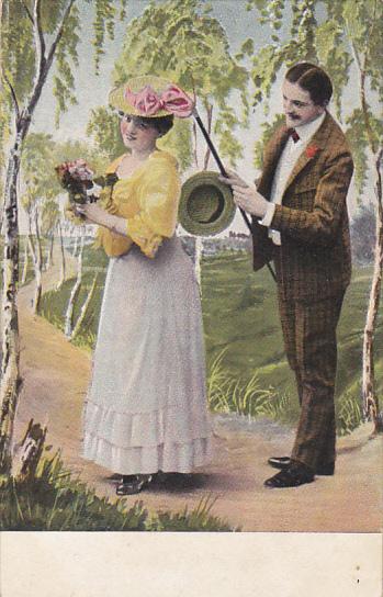 Romantic Couple Strolling With Flowers