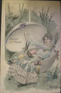 EASTER Fantasy Girl Hatches from Egg c1910 Postcard