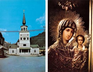 2~Postcards Sitka, AK Alaska  ST MICHAEL'S CATHEDRAL & Madonna~Child In Interior