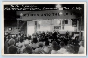 Birmingham IA Postcard RPPC Photo The Call To Worship Free Methodist Camp Ground