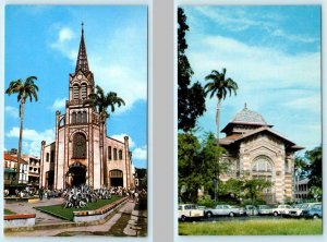 2 Postcards FORT de FRANCE, MARTINIQUE ~ The Cathedral, Schoelcher Library 1960s