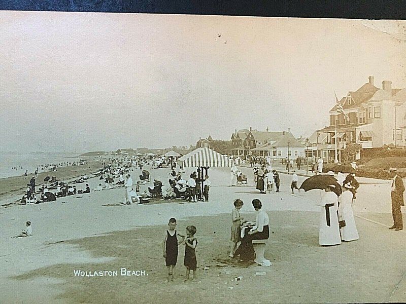 Postcard RPPC Antique View of Wollaston Beach in Quincy, MA.   T7