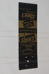 Shaw's Cleveland's Leading Credit Jewelers Ohio 20 Strike Matchbook Cover