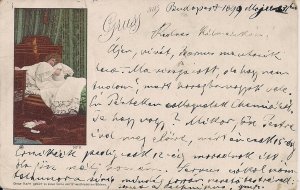 Gruss aus Budapest, Postmark 1899, Beauiful Sexy Woman Preparing for Bed #11