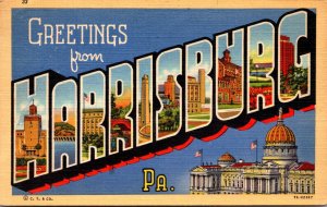 Pennsylvania Harrisburg Greetings Large Letter Linen 1943 Curteich