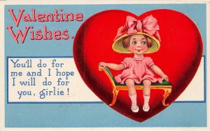 H53/ Valentine's Day Love Holiday Postcard c1910 Pretty Girl Heart Bench 33