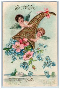 Trenton New Jersey NJ Postcard Best Wishes Angels Cherub Cornucopia Flowers 1907