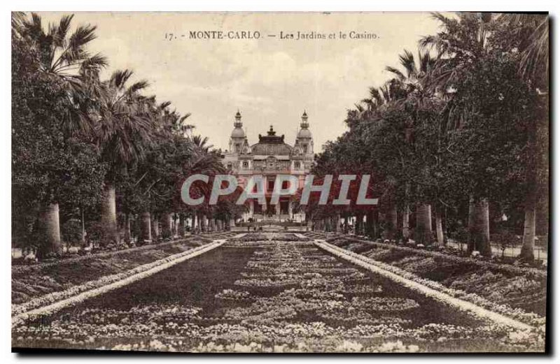 Old Postcard Monte Carlo Gardens and Casino