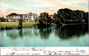 Postcard River Scene Navarre Place in South Bend, Indiana~138663