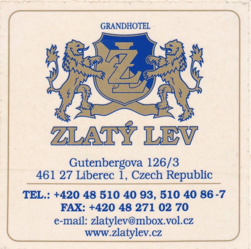 Czechosslovakia Gutenbergova Grand Hotel Zlaty Lev Vintage Luggage Label sk3687