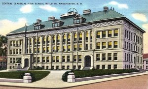 c1940 MANCHESTER NEW HAMPSHIRE CENTRAL CLASSICAL HIGH SCHOOL LINEN POSTCARD P655