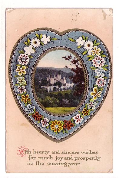 Blue Heart of Flowers with Castle Scene, Joy and Prosperity, Saxony, Hand Wri...