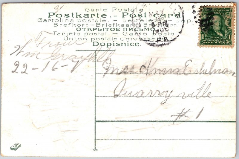 An Instant Sunshine Through My Heart, 1908 Romantic Couple Standing, Postcard