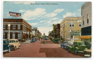 Main Street Cars Walgreens Drug Coca Cola Sign Poplar Bluff Missouri postcard