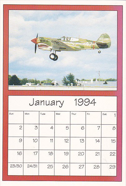 January 1994 Limited Editon Calendar Card AirShow '94 Curtiss P-40