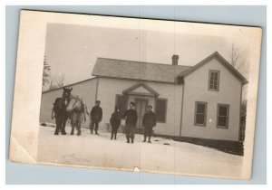 Vintage 1910's RPPC Postcard - Men in Front of Home with Horses