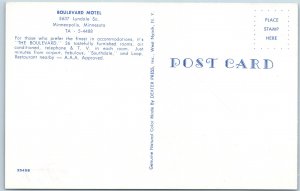 c1960s Minneapolis MN Boulevard Motel Postcard Southdale Loop Mid-Century Modern