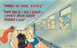 1940s Military Soldiers Railroad Woman Comic Humor Postcard 21-12409