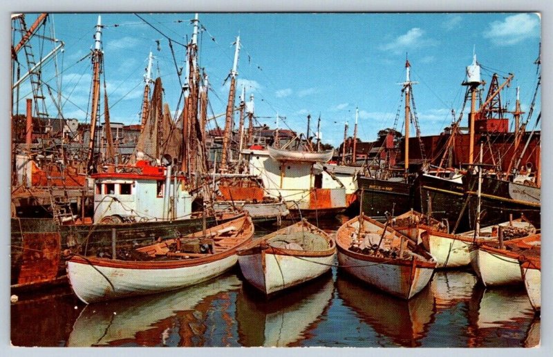 Fishing Boats In Port, Gloucester, Massachusetts, Vintage Chrome Postcard