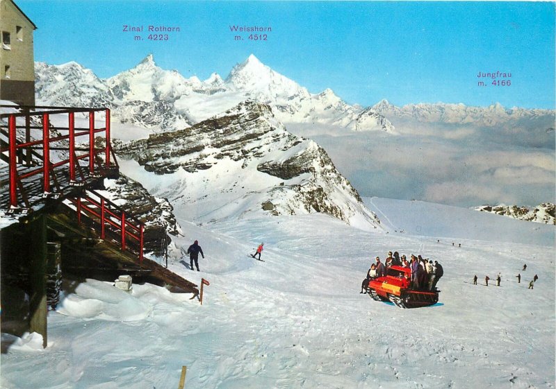 Postcard Italy Cervinia Plateau Rosa m. 3500 Versant towards Zermatt snowmobile