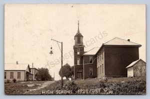 J87/ Freeport Ohio RPPC Postcard c1910 High School Building  731