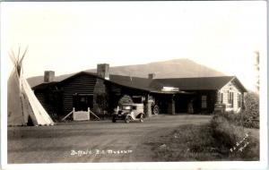 RPPC CODY, WY Wyoming    BUFFALO BILL MUSEUM  c30s Car, TEPEE  Hiscock Postcard