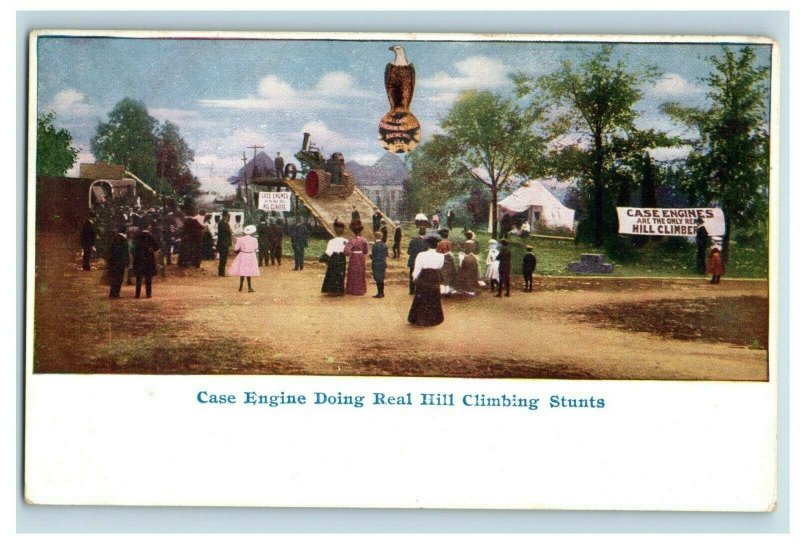 C.1910 J.I. Case Tractor Engine Hill Climber Demonstration Vintage Postcard P109