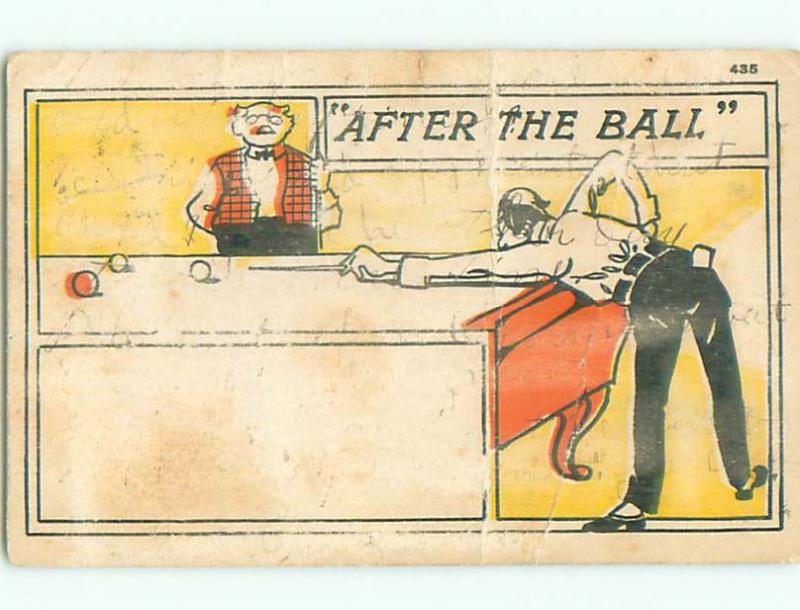 Pre-1907 comic MAN SHOOTING BILLIARDS AT POOL HALL k6918